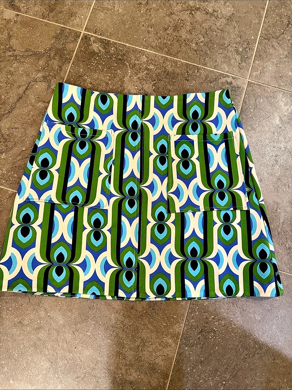 Maeve by Anthropologie Geometric Mini Skirt in Green & Blue Size Medium Like New